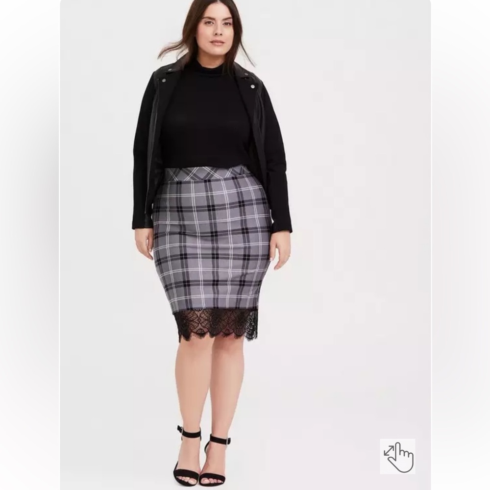 NWT Torrid Grey Plaid Lace Trim Ponte Pencil Skirt